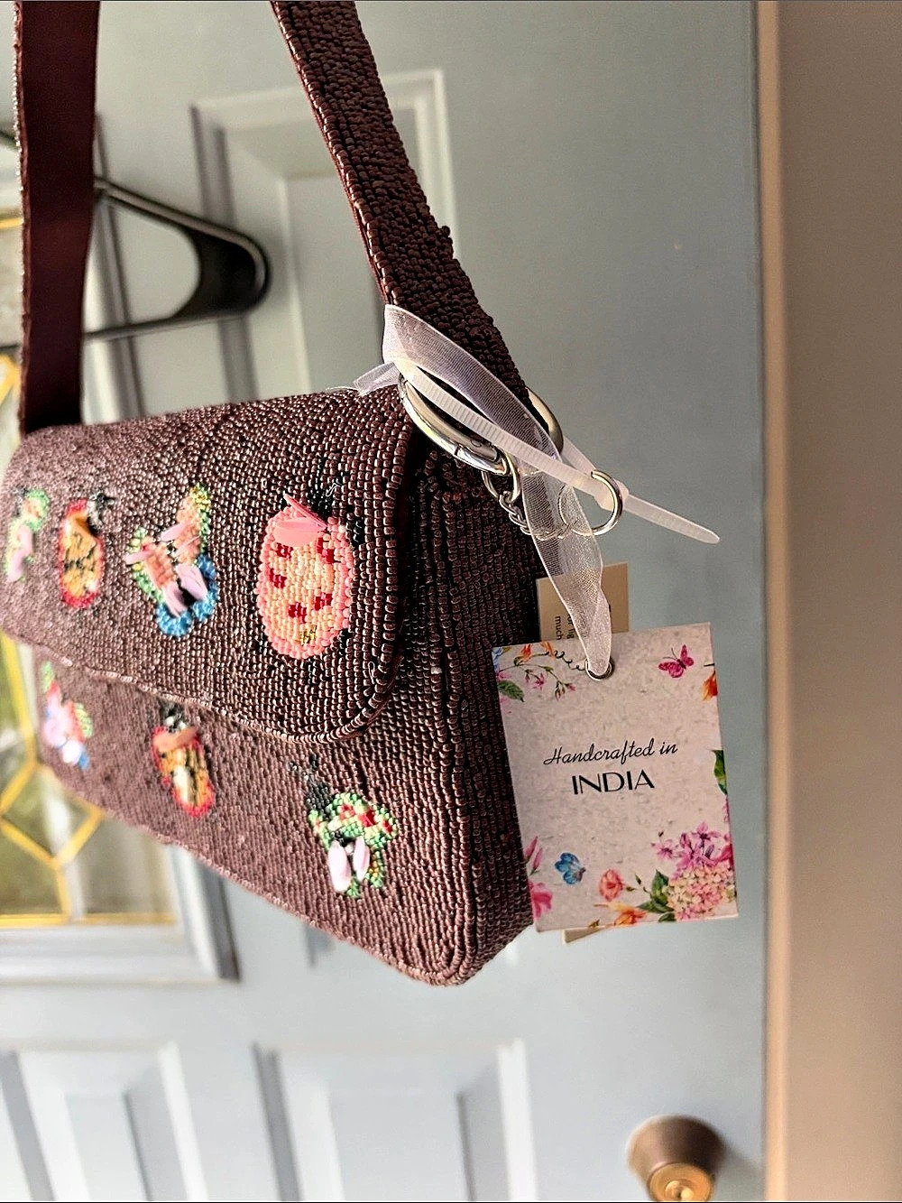 Anuschka Beaded Crossbody Bag in Brown & Pink NWT - Picture 3 of 7